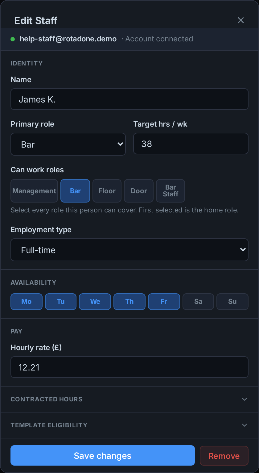 Setting weekly availability