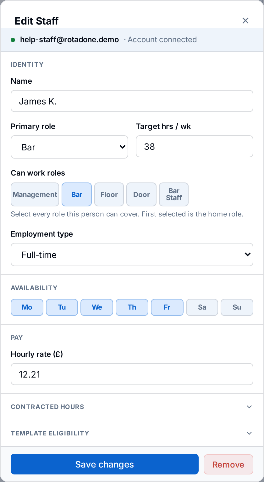 Setting weekly availability