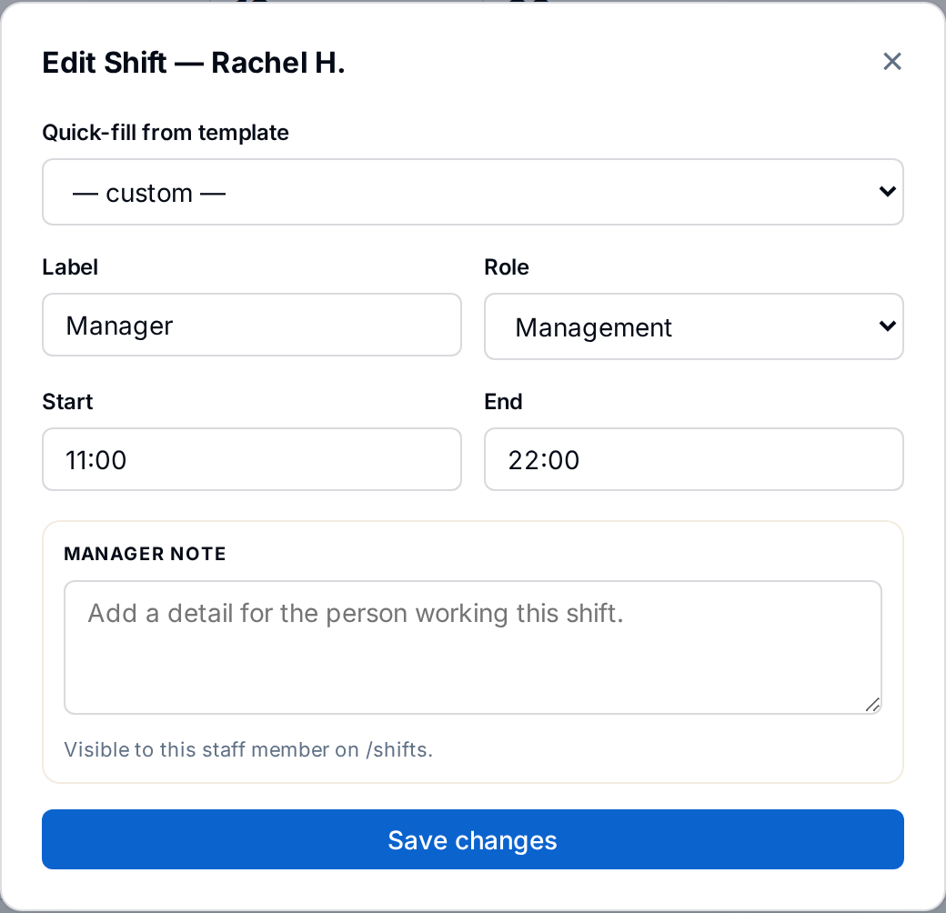 Editing shift times