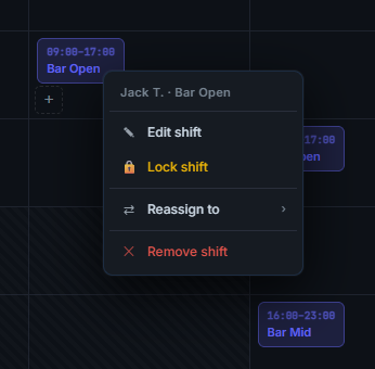 Right-click shift context menu
