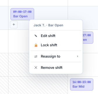 Right-click shift context menu